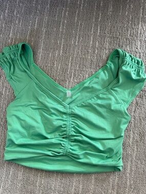 Free People Seafoam Green Ruched V-Neck Crop Top